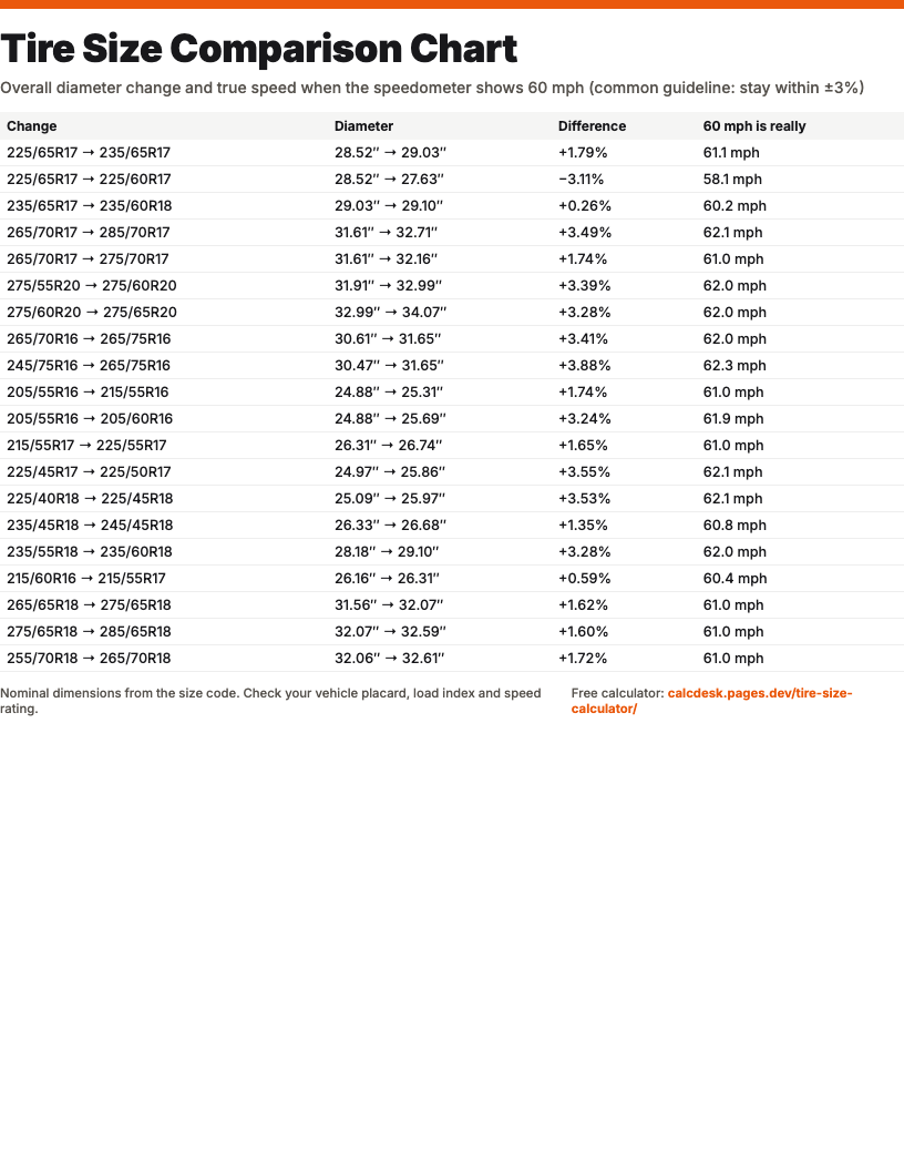 Tire Size Comparison Chart – printable chart preview